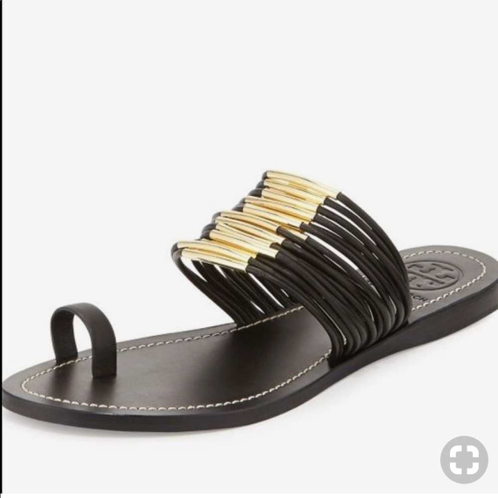 Tory Burch black and gold sandals